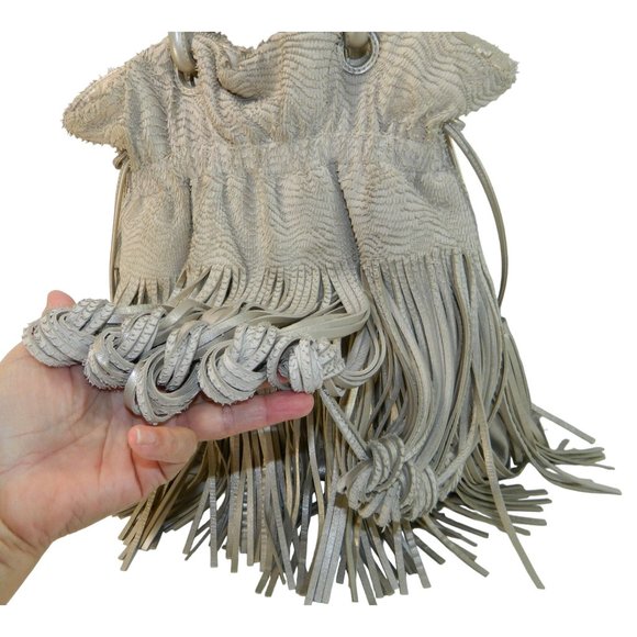 Edgy Boho Katherine Kwei Eternity Knot Dbl Layer Fringe Metallic Handbag Purse - Picture 3 of 16